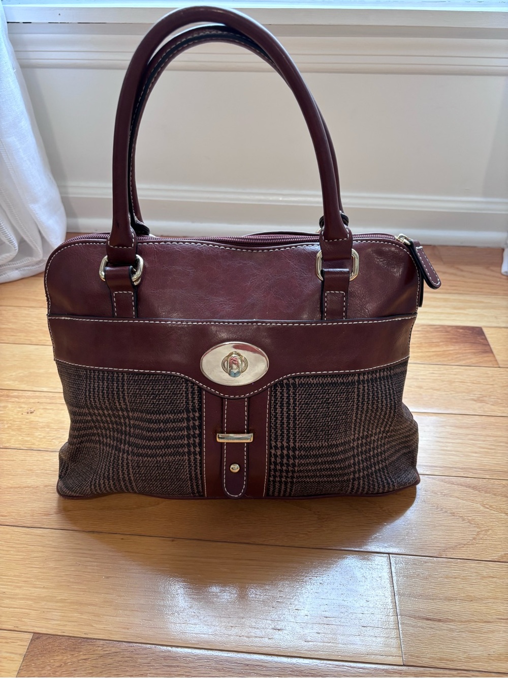 Gianinbernini Leather Handbag Glazed Dome Satchel Houndstooth